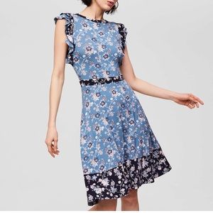 LOFT Mixed Print Flutter Dress in Dove Blue